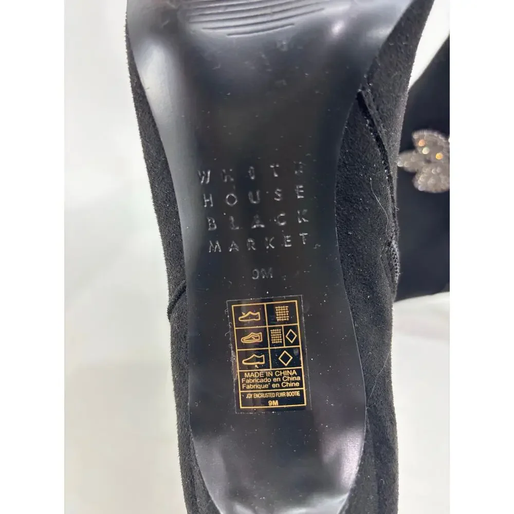 White House Black Market Size 9M Womens Black Booties Rhinestone Accents